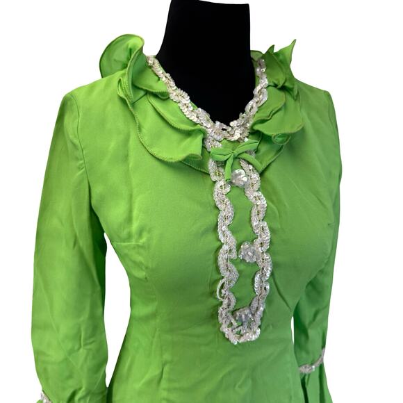 Vintage 1960s Neon Green Mini Dress with Sequin Accents β Tricel 100% Acetate - Picture 2 of 16
